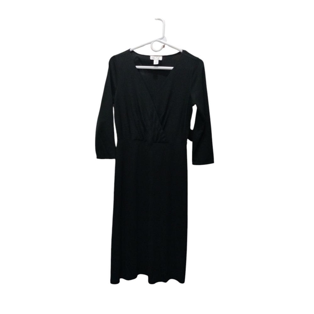 Black Sheath Midi Dress with Scoop Neck and 3/4 Sleeves Size 10 P - Picture 5 of 5